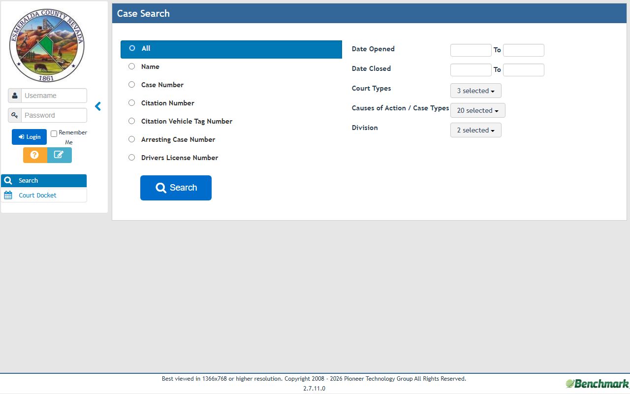 Esmeralda County court records after jail arrest case search portal